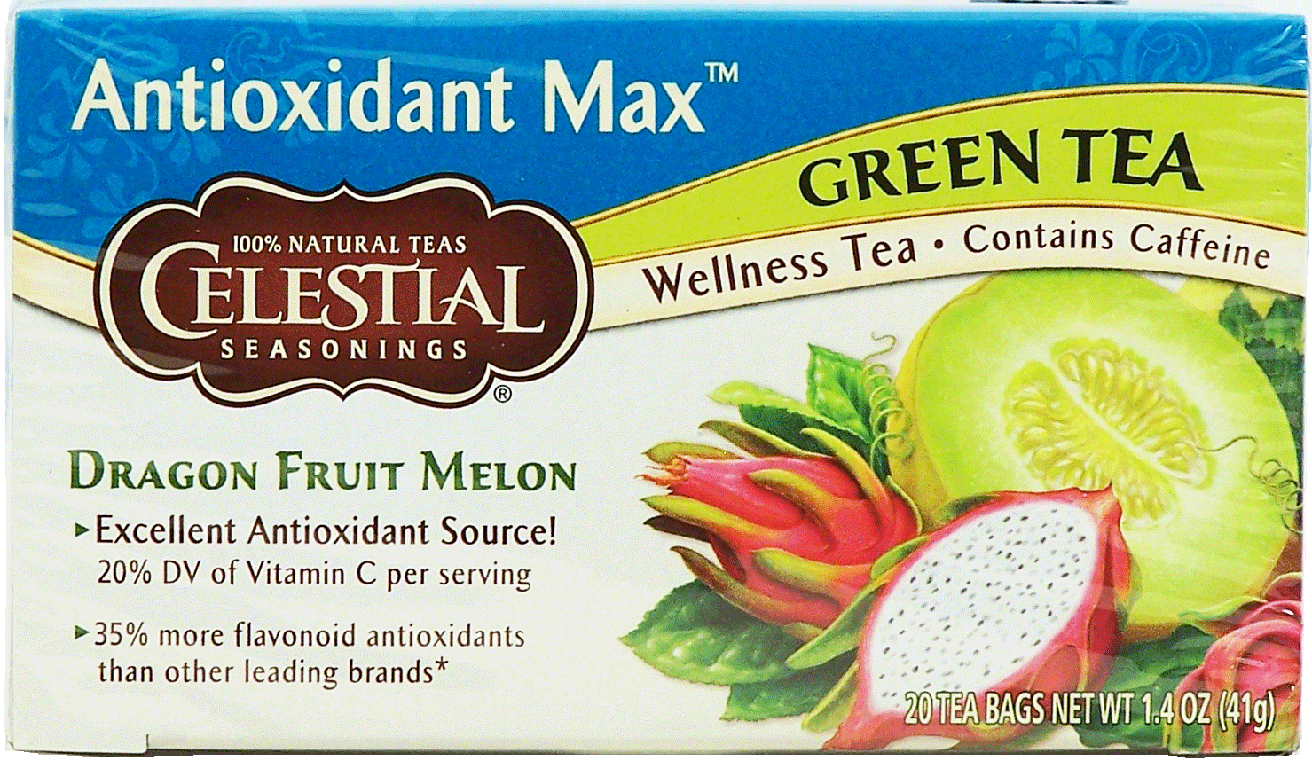 Celestial Seasonings Antioxidant Max dragon fruit melon green tea, contains caffeine, 20-bags Full-Size Picture